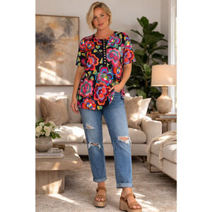 Johnny Was Janie Favorite Henley Tee Calant Style 2X Boho Vents Spring